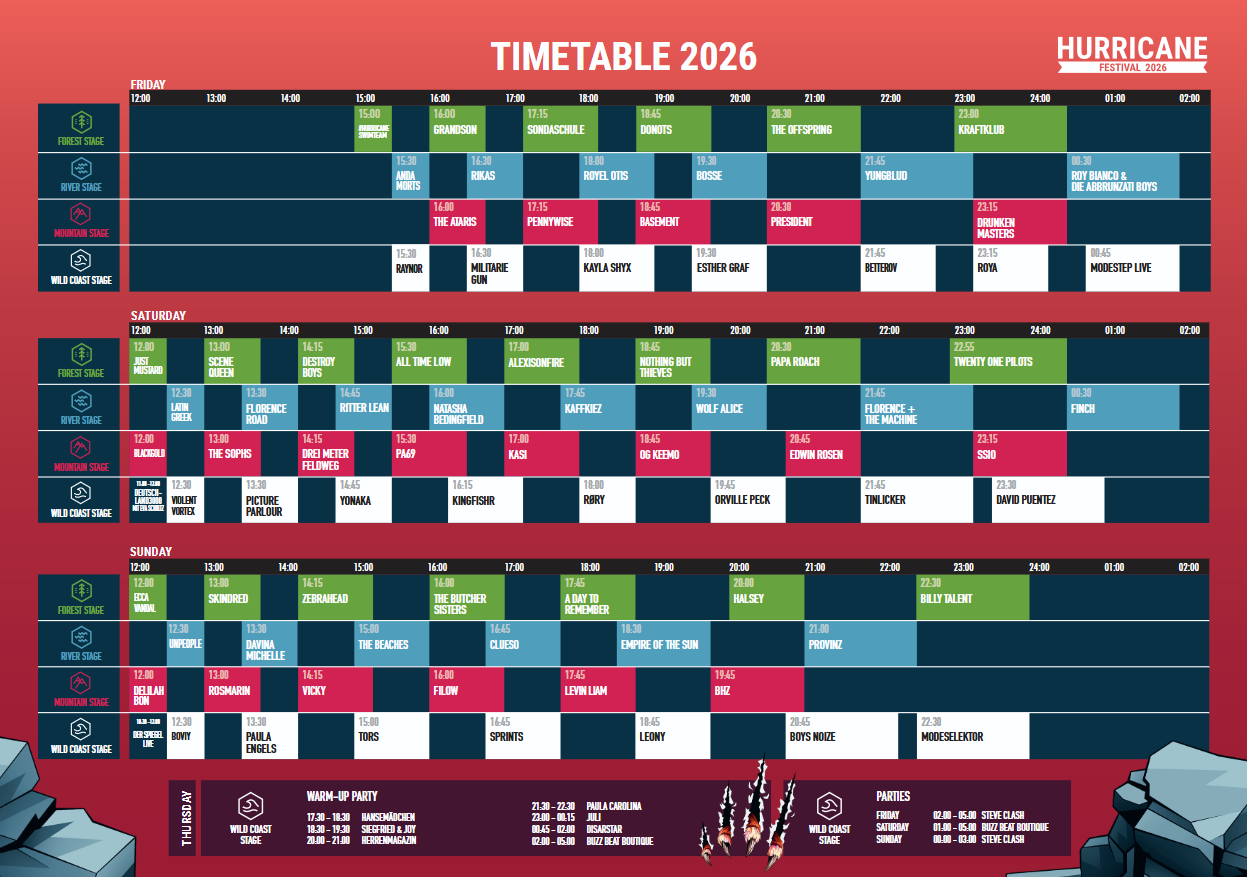 Hurricane Festival Timetable 2026