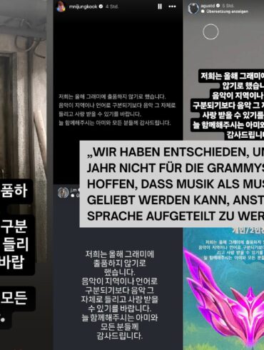 BTS nicht bei den Grammy Awards. Die Gruppe reicht ihre Musik in diesem Jahr nicht für die Grammys ein.